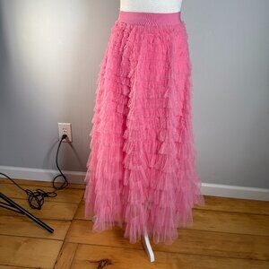 LK's Boutique Size M Frilly Pink Maxi Elastic Waist Lined Layered Skirt